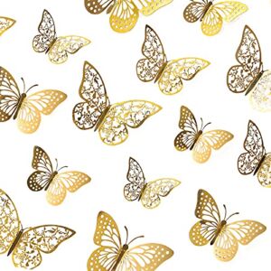 48 Pcs Butterfly Wall Decor Stickers, 3 Sizes Butterfly Decorations, 3D Butterfly Party Decorations/Birthday Decorations/Cake Decorations, 2 Styles Gold Butterflies for Gold Wall Decor Room Decor