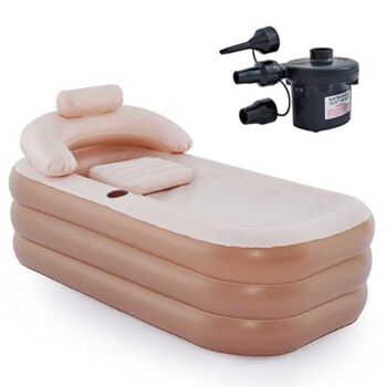 CO-Z Inflatable Bathtub with Electric Air Pump and Bath Pillow Headrest, Portable Blow Up Bath Tub for Adults, Outdoor & Indoor Freestanding Foldable Spa Tub with Cover Drainage Cup Holder, Champagne | The Storepaperoomates Retail Market - Fast Affordable Shopping