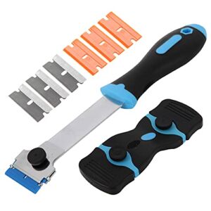 2 Pack Razor Blade Scraper, Professional Multi-Purpose Mini Putty Knife Set with Protective Blade Cover and 6pcs Extra Metal & Plastic Blades for dirt cleaning from windows, walls, cars, tiles, floors