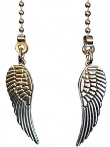 QiChi Two Matching Pewter Angel Wing Fan Light Pull Chain Set, Silver