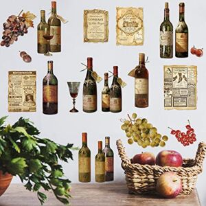 2 Sheets Wine Tasting Wall Decals Wine Artwork Stick Decal Peel and Stick Wine Bottle Wall Decal Kitchen Grape Fruit Wall Stickers for Kitchen Dining Room Bar Home Restaurant
