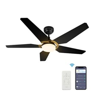 52 inch Smart Ceiling Fan with Light, 5 Blades Low Profile Ceiling Fan with 10 speed DC Motor and Dimmable LED Light, works with APP/Alexa/Google Assistant/Siri Shortcuts