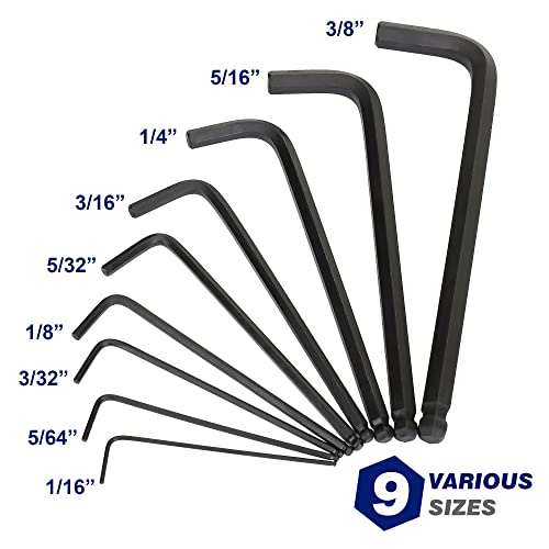 HamWoo 9 Piece by 1/16 to 3/8 in. L-Shaped,Ball End and Longer Arm Hex Key Wrench Set | The Storepaperoomates Retail Market - Fast Affordable Shopping