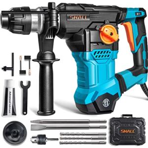 SHALL 1-1/4 Inch SDS Plus Heavy Duty Rotary Hammer Drill, 12.5 Amp Demolition Hammer, One Knob 4 Functions with Speed Adjustment, Flat Chisel, Point Chisel and 3 Drill Bits Included, 0-950 RPM