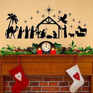 Thenshop Large Christmas Nativity Scene Wall Decor Sticker Unto Us a Child is Born Nativity Vinyl Wall Decal Wall Stickers Mural Self-Adhesive Die-Cut Decor for Christmas Wall Window, 11.8 x 11.8 in