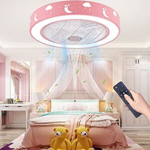 LCiWZ Ceiling Fan with Lights,20″Flush Mount Ceiling Fan,72W Enclosed Ceiling Fan with Remote Control Dimmable,3 color(3000K-6500K),Low Profile Ceiling Fan,Timing 1/2H 3 Files,Children’s room (Pink)