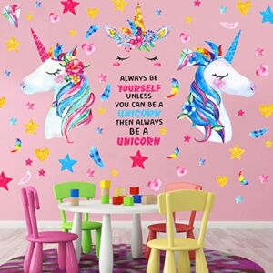 4 Pack Unicorn Wall Decal,Large Size Unicorn Wall Sticker Decor for Gilrs Kids Bedroom Birthday Party