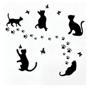 5 Pcs Black Cat Stickers Paw Patrol Party Wall Decal Butterfly Wall Decor, Removable Art Vinyl Door Decal Wallpaper for Family Bedroom Living Room Home Decorations