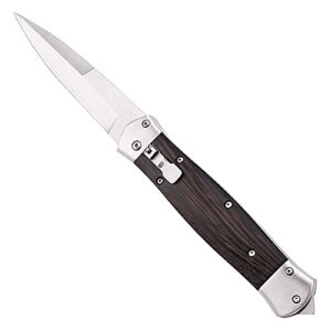 FreeDouble Folding Pocket Hunting Knife: with Wenge Wood Handle, Safety Lock & Glass Breaker for Everyday Carry
