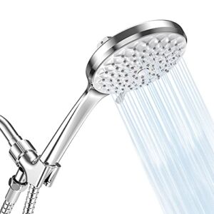 Shower Head with Handheld High Pressure with Hose – YEAUPE Detachable Shower Heads 6 Spray Settings, Built-in Power Wash to Clean Tub, Tile & Pets, Bracket, Rubber Washers, 59 Inch Hose