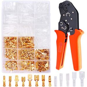 Twidec/Wire Terminal Crimping Pliers 26-16AMG Crimping Tools and 640Pcs 2.8/3.9/4.8/6.3mm Quick Splice Male and Female Wire Spade Connector & Bullet Connectors Terminals Crimp Block Kit N-001-SN48B