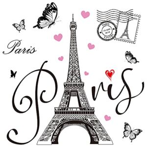 Gueevin 2 Sheets Paris Tower Wall Stickers Eiffel Tower Wall Sticker Decal Removable Paris Tower Wall Decor for Bedroom Living Room Sofa Backdrop TV Wall Romance Decoration
