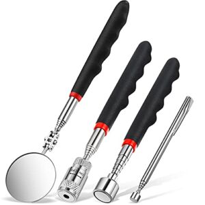 4 Pieces Telescoping Magnet Tool Inspection Mirror Set with 2 lb 20 lb Magnetic Pickup Tool 8 lb LED Light Telescoping Magnet Stick Gadget 360 Swivel for Christmas Gift Men Birthday Father’s Day