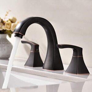 VAPSINT Antique Widespread Lead-Free Three-Hole Oil-Rubbed Bronze Bathroom Faucet, Two Handle Bathroom Vanity Sink Faucets with Stainless Steel Water Hoses