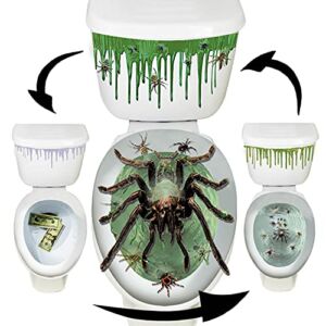 Halloween Toilet Seat Cover 3D Horror Morphing Decal for Halloween Bathroom Décor Halloween Theme Party Home Decor (Spider&Green Blood)