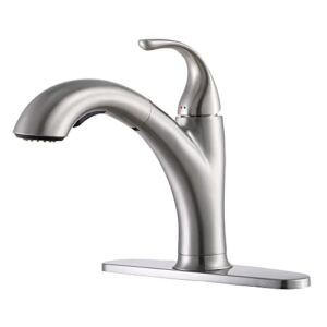 IKEBANA Pull Out Kitchen Faucet, Brushed Nickel Single Handle Single Lever Kitchen Sink Faucet Stainless Steel Faucet for Kitchen Sink , 1 Or 3 Hole Small Kitchen Faucets with Deck Plate