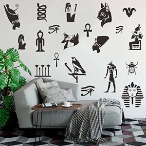 Removable Home Decoration Egypt Ancient Culture Wall Decal Pyramids God Anubis Eyes Wall Decor Stickers Art Vinyl Egyptian History Stickers for Bedroom JWH101 (Black)