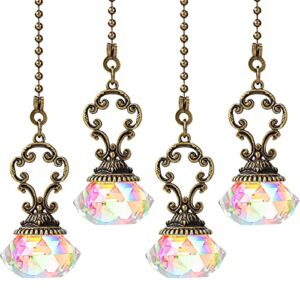4 Pieces Crystal Ceiling Fan Pull Chains Pendant Colorful Diamond Extender Pull Chain Extension with Connector Crystal Prism Ball Extension for Bathroom Toilet Light Ceiling Light Fan Desk Lamp