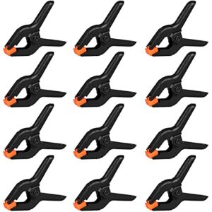 12 Pack Spring Clamps, 3.5inch Plastic Clips, Small Backdrop Clips, Clamps Heavy Duty, Spring Clips for Crafts, Backdrop Stand, Woodworking, Photography Studios (Black)