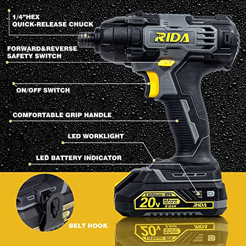 Impact Driver Kit, 180Nm(1600In-Lbs) 20V Cordless Impact Drill Driver Set 1/4″ All-Metal Hex Chuck 0-2800RPM Variable Speed, 2.0Ah Li-ion Battery & 1H Fast Charger, 25 Pcs Driver Bits and Tool Bag | The Storepaperoomates Retail Market - Fast Affordable Shopping