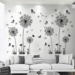 Arawat 2 Set Dandelion Wall Decals Flower Stickers Murals Butterflies Wall Decor for Bedroom Office Bathroom Living Room Floral Wall Decals Removable Wall Art Decoration Peel and Stick Room Wall Decor