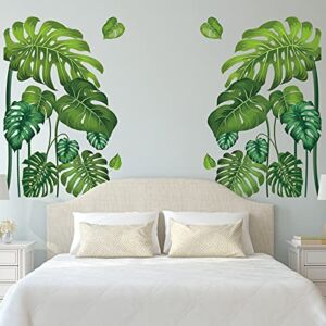 Large Green Leaf Wall Decals Tropical Plant Leaves Wall Decal Peel and Stick Removable Monstera Leaf Window Stickers for Kids Bedroom Living Room Nursery Playroom Holiday Jungle Party Decor Supplies