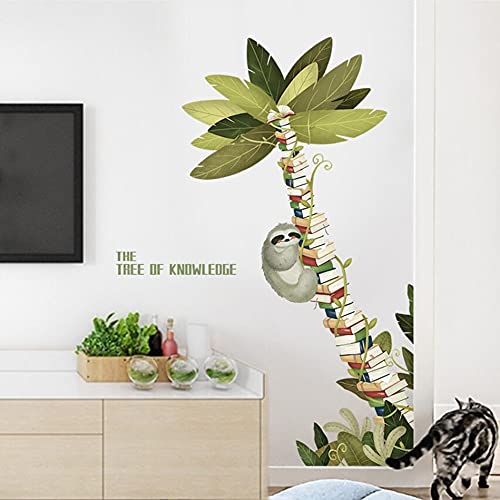 ROFARSO Large Tree Sloth Books Vinyl Wall Stickers Removable PVC Wall Decals Art Decorations Decor for School Library Bedroom Living Room Murals | The Storepaperoomates Retail Market - Fast Affordable Shopping