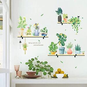 ROFARSO 42.9” x 40.2” Shelves Nature Green Potted Tropical Plants Leaves PVC Wall Stickers Removable PVC Wall Decals Art Decorations Decor for Bedroom Living Room Murals