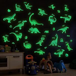 Glow in The Dark Dinosaur Wall Decals, Glowing Stickers for Ceiling, Boys Bedroom Decoration, Large Luminous Removable Dinosaur Wall Decor for Nursery, Kids Birthday Gift
