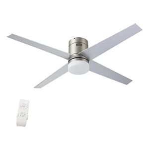 VONLUCE 52″ Modern Ceiling Fan with LED Lights and Remote, Low Profile Flush Mount Ceiling Fans for Bedroom Living Room Kitchen, Brushed Nickel Ceiling Fan with 4 Cherry/Silver Reversible Blades