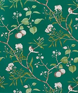 Green Floral Peel and Stick Wallpaper Vintage Flower and Bird Wallpaper Removable Wallpaper Self Adhesive Wall Paper Contact Paper Vinyl Film Home Decoration and Furniture Renovation 17.7″x78″