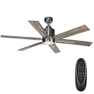 60 Inch DC Motor Farmhouse Ceiling Fan with Lights Remote Control, Reversible Motor and Blades, ETL Industrial Indoor Ceiling Fans for Kitchen, Bedroom, Living Room, Basement, Brushed Nickel