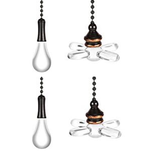 Ceiling Fan Pull Chain, Light and Fan Pull Chain Crystal Pull Chain for Light Pull Chain Extension for Bathroom Living Room Ceiling Light Fan Desk Lamp (4 Pieces)