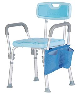 BlessReach Easily Assembled Portable Shower Chair Seat, Adjustable Shower Bench, Shower Lift Chair with Arms. (Blue)…