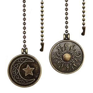 Ceiling Fan Pull Chain Sun Moon Pattern,2 Pcs 12 Inch Beaded Ball Pull Chain Extender Decorative With Connector, Newst Style Fan Light Pendant Extension Decor,Bronze