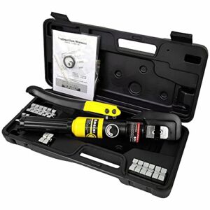 AMZCNC Hydraulic Cable Lug Crimper 8 US TON 12 AWG to 00 (2/0) Electrical Terminal Cable Wire Tool Kit with 9 Die (Crimping Tool)