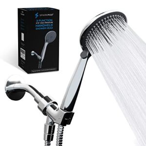 SparkPod High Pressure 3-Function Handheld Shower Head with 5 ft. Hose and Bracket – 3.75″ Wide Angle Rain, Massage & Full Body Spray Modes – 1-Min Installation (Luxury Polished Chrome)