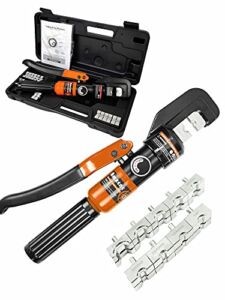 AMZCNC Hydraulic Cable Lug Crimper 10 US TON 12 AWG to 00 (2/0) Electrical Terminal Cable Wire Tool Kit with 9 Die (Crimping Tool)