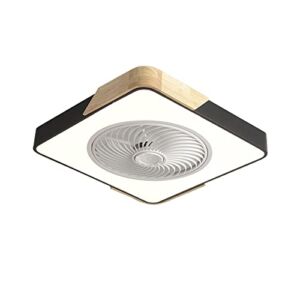 Enclosed Ceiling Fan with Light, LED Remote Control 3 Colors Lighting Modes, Invisible Acrylic Blades Wooden Semi Flush Mount Low Profile Fan（22 Inch） (Square black)