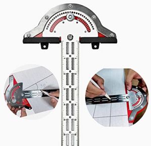 MUSIBO Protractor Angle Finder, Woodworkers Edge Ruler, T Square, T Ruler, Straight Edge inch Ruler,Multi-Function Angle Measure Tool Woodworking Metal Ruler Kit with Wall Hanging Storage Rack(18in)