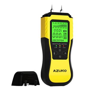 AZUNO Wood Moisture Meter, Pin-Type Wood Humidity Detector with 8 Modes, Digital Water Leak Tester with Backlit LCD Display Three Colored Indicators for Wood Wall Dampness Inspection