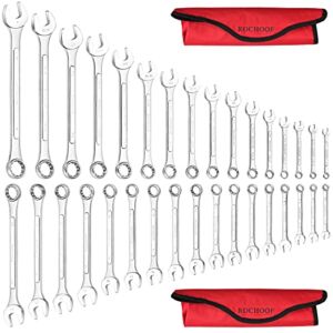ROCHOOF Combination Wrench Set,33-Piece Chrome Vanadium Steel Wrench Set 12-Point SAE & Metric Wrenches 1/4″-1″ and 6-22mm with Rolling Pouch