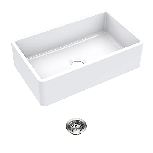Sinkology K808-B60 Turner Farmhouse/Apron-Front 30 in. Single Bowl Fireclay Kitchen Sink with Strainer Drain, 30 inch, Crisp White | The Storepaperoomates Retail Market - Fast Affordable Shopping