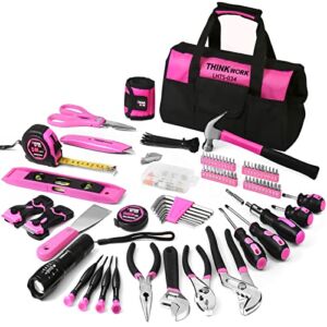 THINKWORK Pink Tool Set – 207 Piece Lady’s Portable Home Repairing Tool Kit with 13” Wide Mouth Open Storage Tool Bag, Perfect for DIY, Home Maintenance – Christmas Gift for Women, LHTS-034