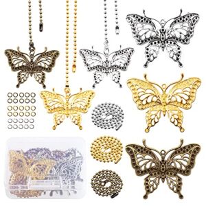 Mardatt 42 Pcs Metal Butterfly Ceiling Fan Pendants with Ball Chain Connector, Vintage Silver Gold Bronze Chain Pull Extender for Fans and Light Decoration