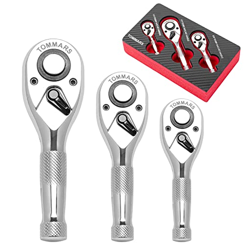TOMMARS Stubby Ratchet Set, 1/4″, 3/8″, 1/2″ Drive Ratchet Handle Wrench 72-Tooth Quick-Release Reversible | The Storepaperoomates Retail Market - Fast Affordable Shopping