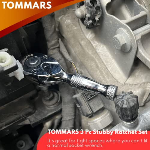 TOMMARS Stubby Ratchet Set, 1/4″, 3/8″, 1/2″ Drive Ratchet Handle Wrench 72-Tooth Quick-Release Reversible | The Storepaperoomates Retail Market - Fast Affordable Shopping
