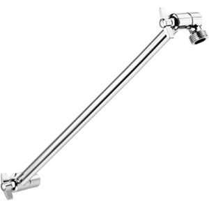 Singing Rain 15 inch Extra Long Solid Brass Chromed Shower Head Extension Arm With Locking Nuts, Height and Range Adjustable, G1/2 Universal Connector