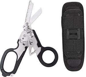Marsrut 6 in 1 Emergency Response Shears with Strap Cutter and Glass Breaker Black With MOLLE Compatible Holster