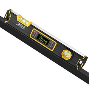URPRO 15.7-Inch Digital Torpedo Level and Protractor Neodymium Inclinometer V-Groove Magnets Bright LCD Display smart level IP54 Dust/Water Resistant Black